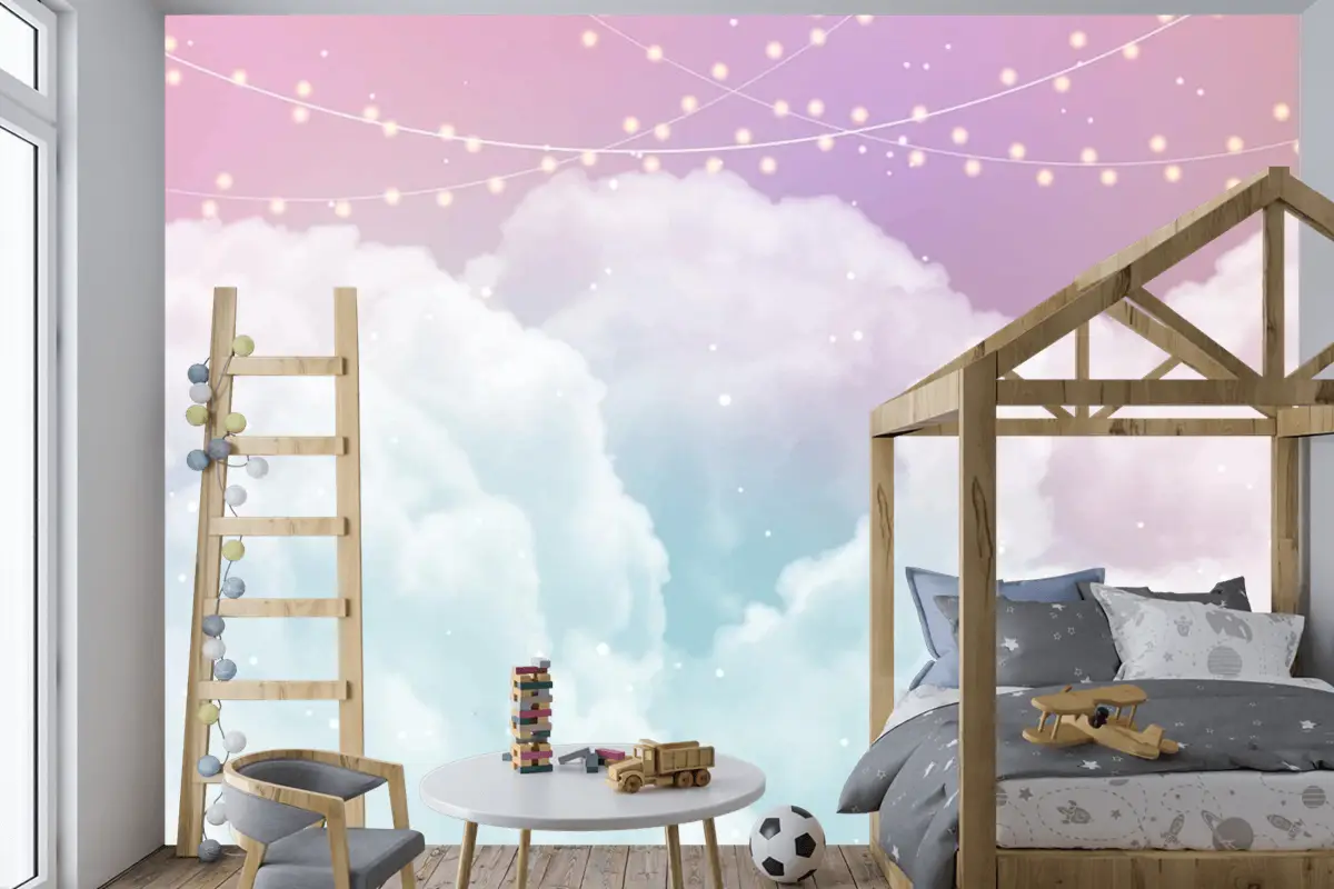 Şeker Pamuk Şeker Bulutlar Ve Yıldız Tasarım Çocuk Odası Duvar Kağıdı  Ile Gökyüzü Arka Plan