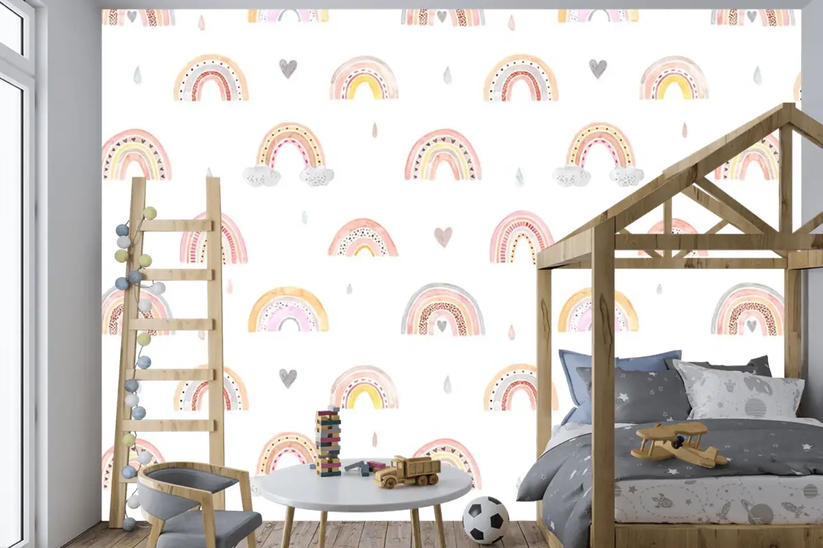 Soft Renk Gökkuşakları Çocuk Odası Duvar Kağıdı