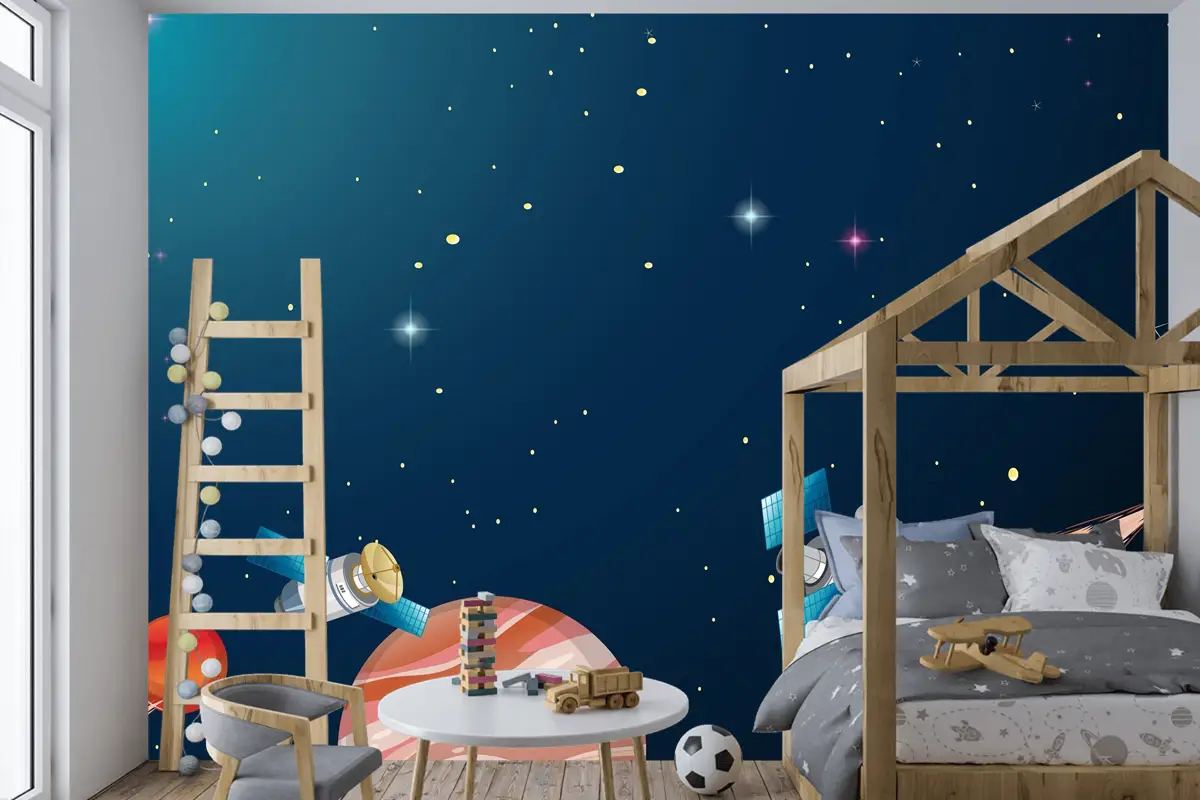 Güneş Sistemi Evren Sahne Çocuk Odası Duvar Kağıdı