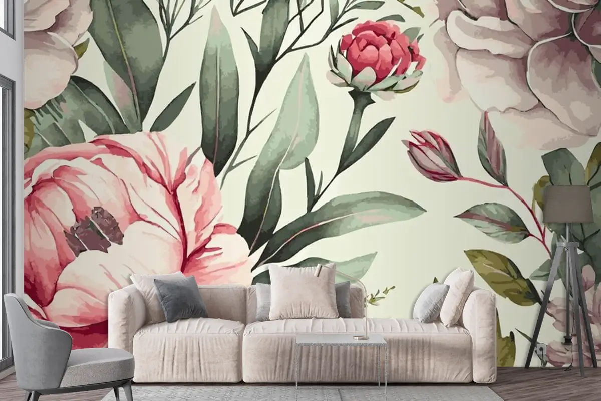 Soyut Çiçek Sanat Arka Plan Şablonu Botanik Suluboya Duvar Kağıdı 