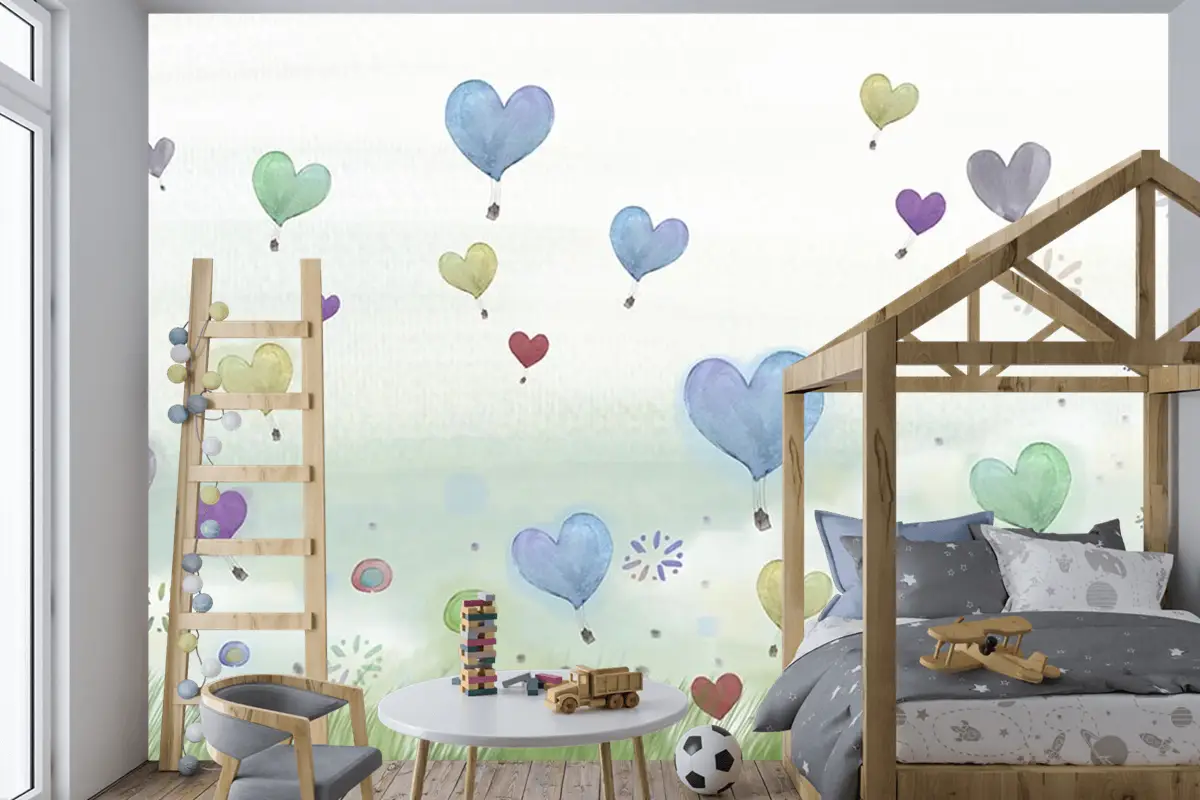 Sulu Boya Tarz Renkli Balonlar Çocuk Odası Duvar Kağıdı