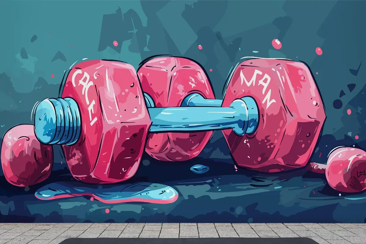 Sulu Boya Tarzı Pembe Dambıl Fitness Duvar Kağıdı