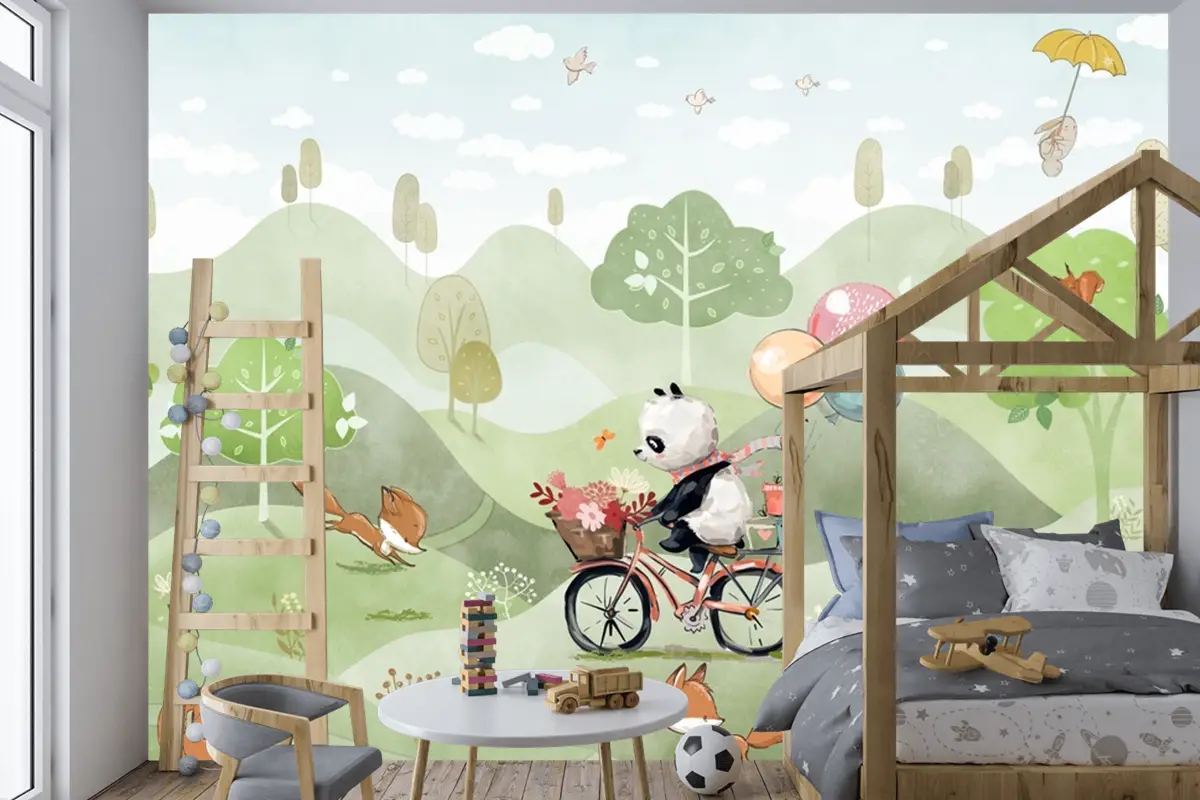 Suluboya Panda Çocuk Odası Duvar Kağıdı