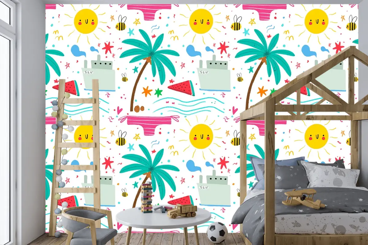Yakınlaştırma Çocuk Odası Duvar Kağıdı Duvar İçin Yaz Deseni