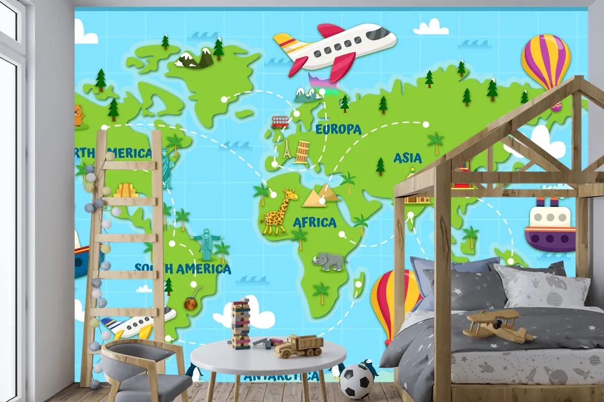 Dünyayı Seyahat Dünya Haritası Çocuk Odası Duvar Kağıdı 