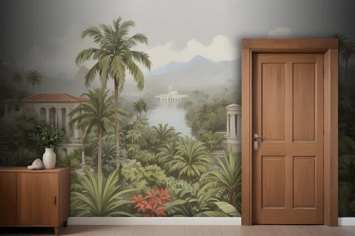 Yemyeşil Palmiye Ağaçları Ile Tropikal Manzara Egzotik Bitkiler Antre  Hol  Koridor Duvar Kağıdı