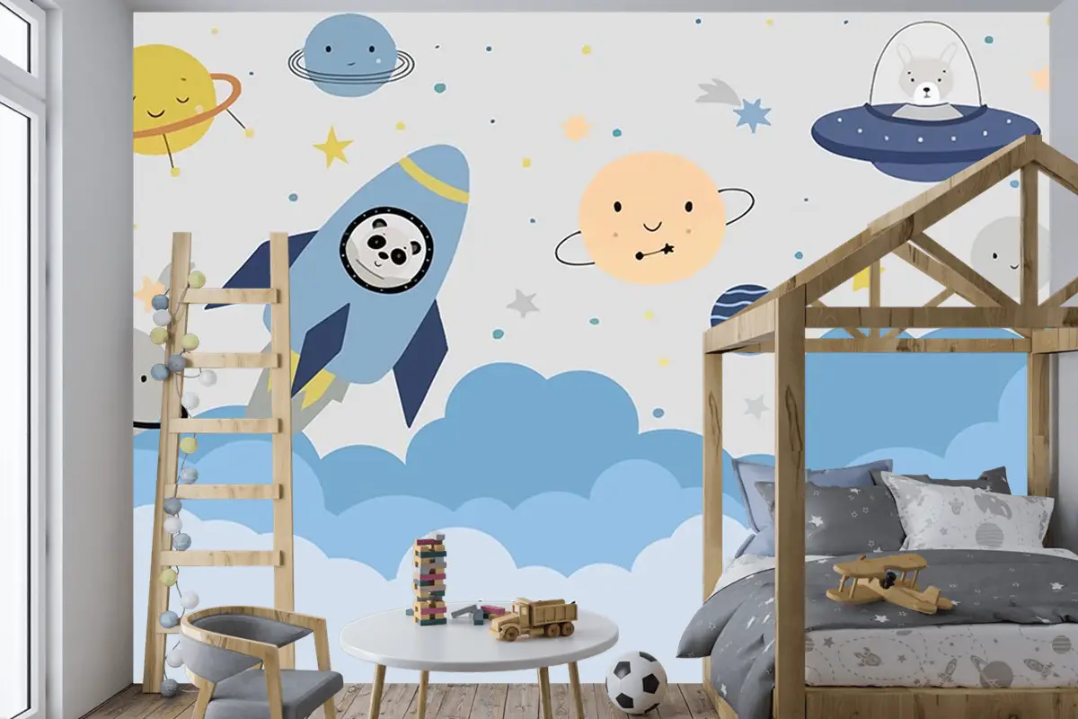 Uzay Gemisi Çocuk Odası Çocuk Odası Duvar Kağıdı