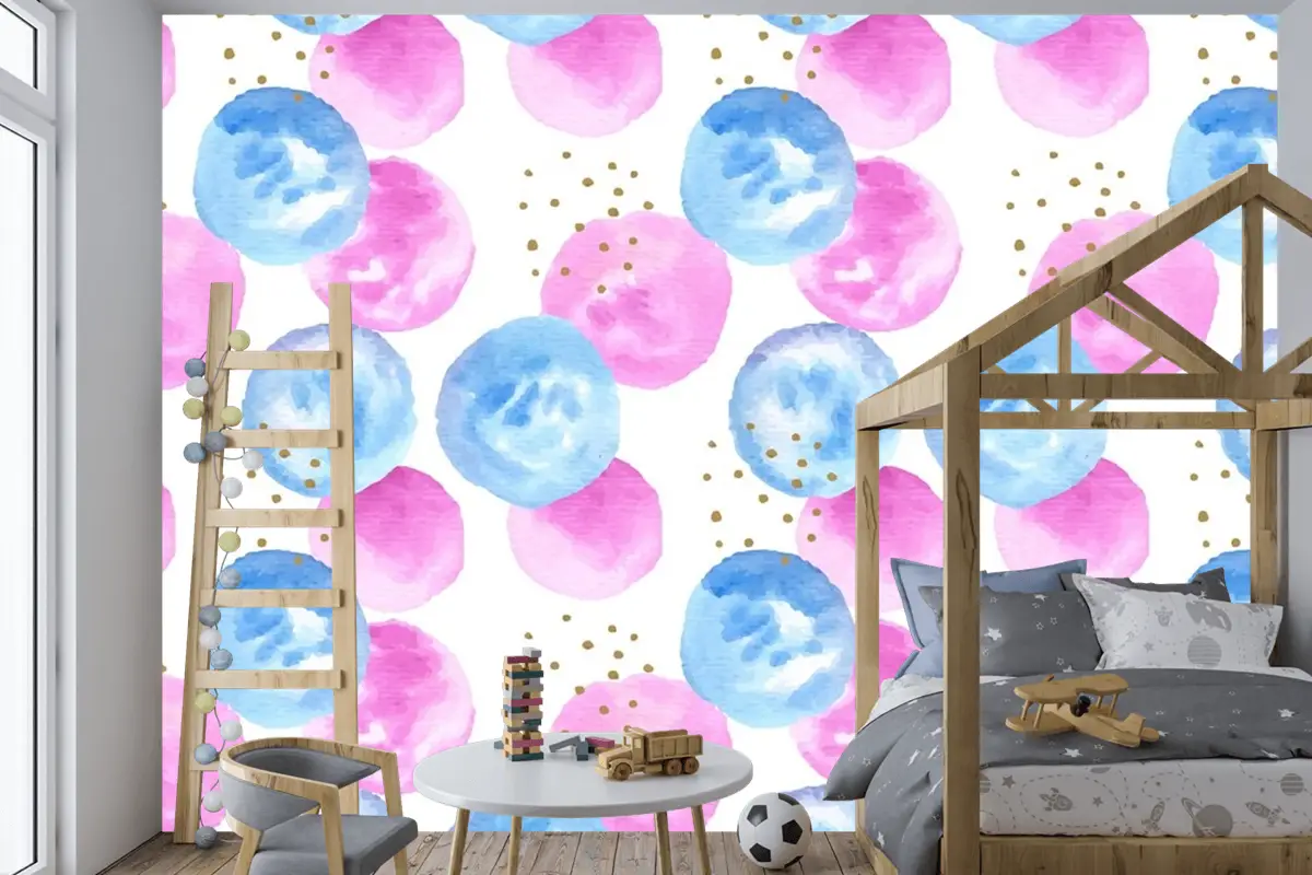 Suluboya Soyut Dairesel Noktalar Dikişsiz Desen Çocuk Odası Duvar Kağıdı