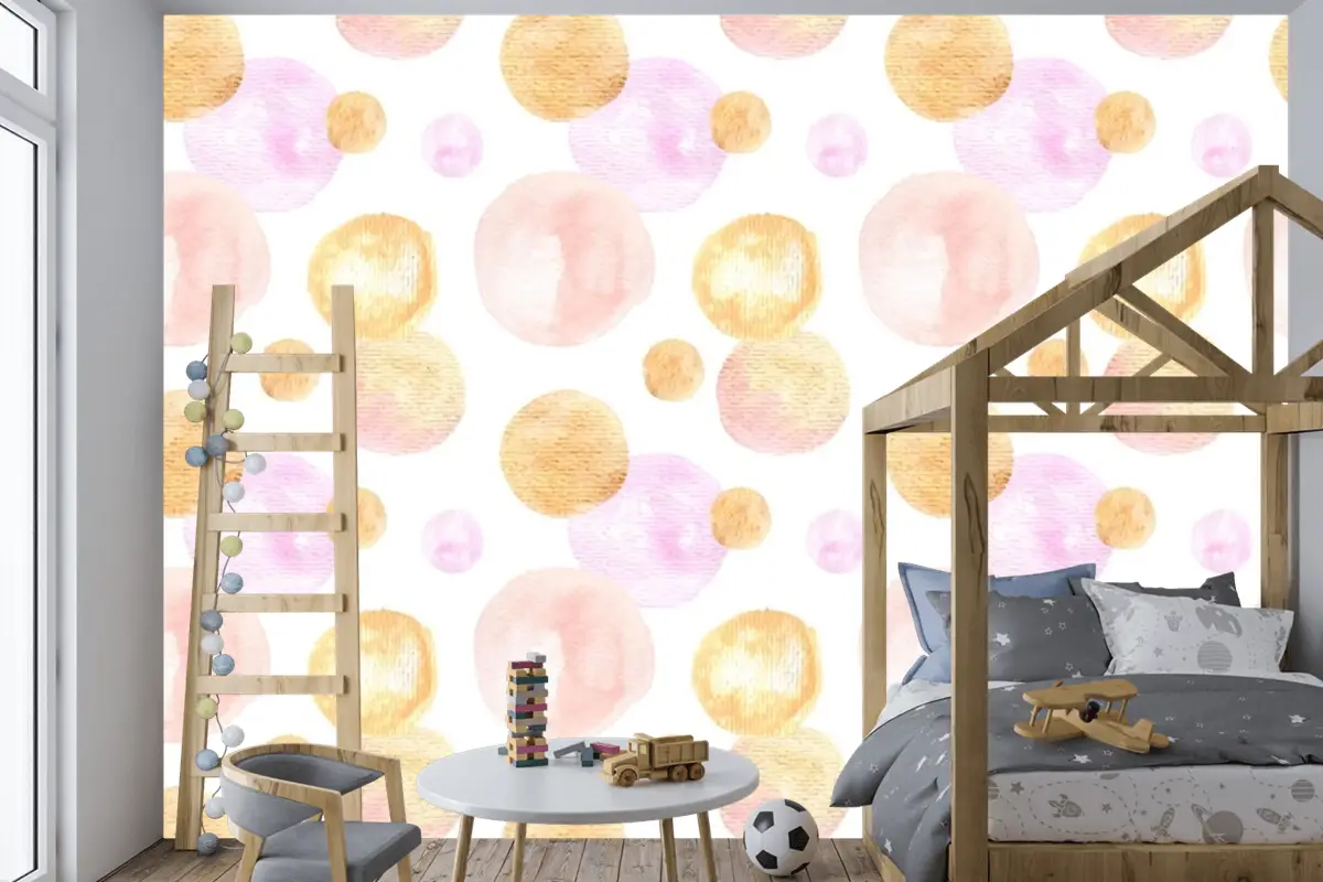 Suluboya Soyut Dairesel Noktalar Dikişsiz Desen Çocuk Odası Duvar Kağıdı