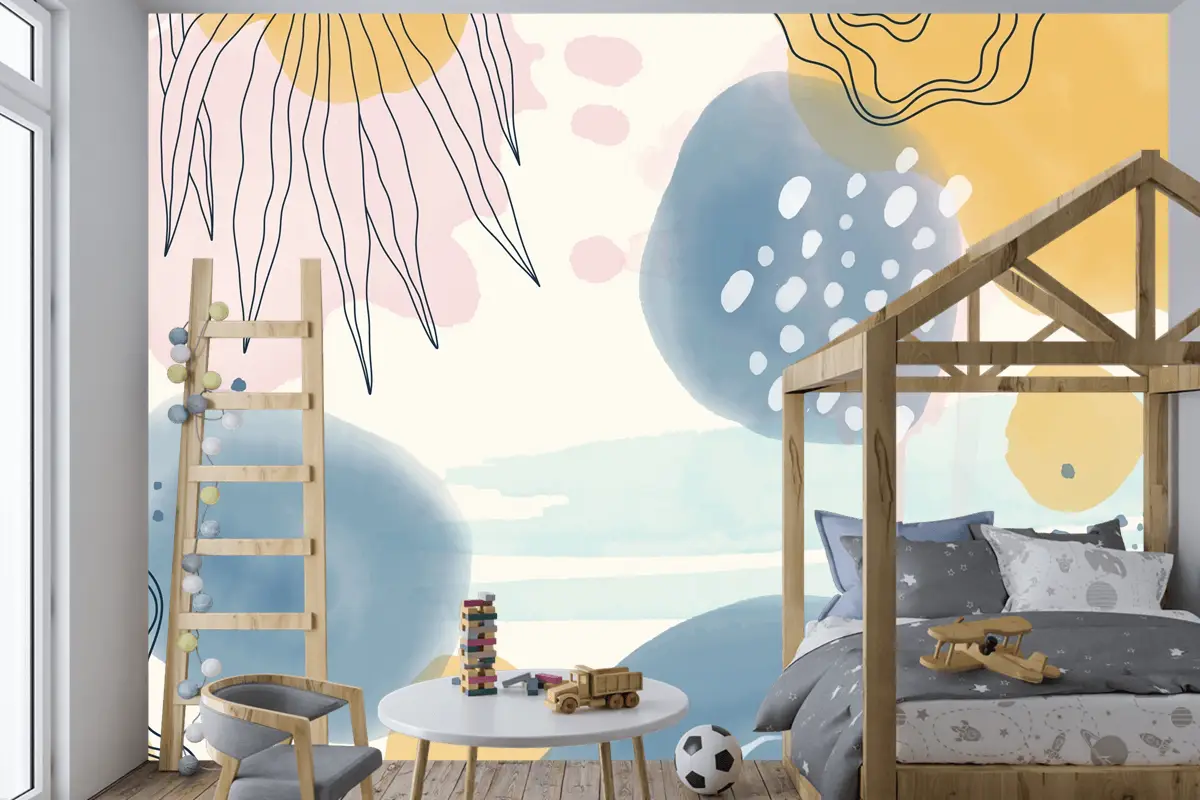 Suluboya Soyut Doodle Arka Plan Çocuk Odası Duvar Kağıdı 