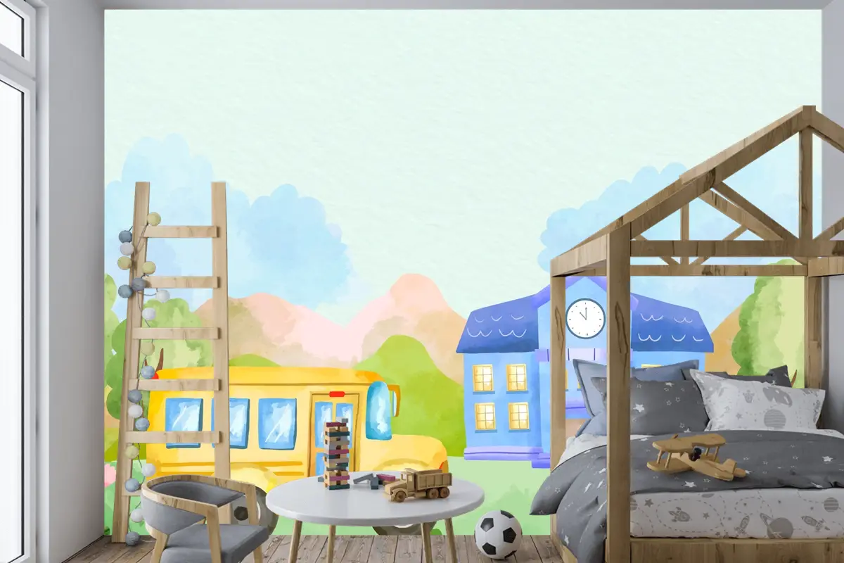 Okula Dönüş Sezonu Boys Çocuk Odası Duvar Kağıdı  Için Suluboya Arka Plan