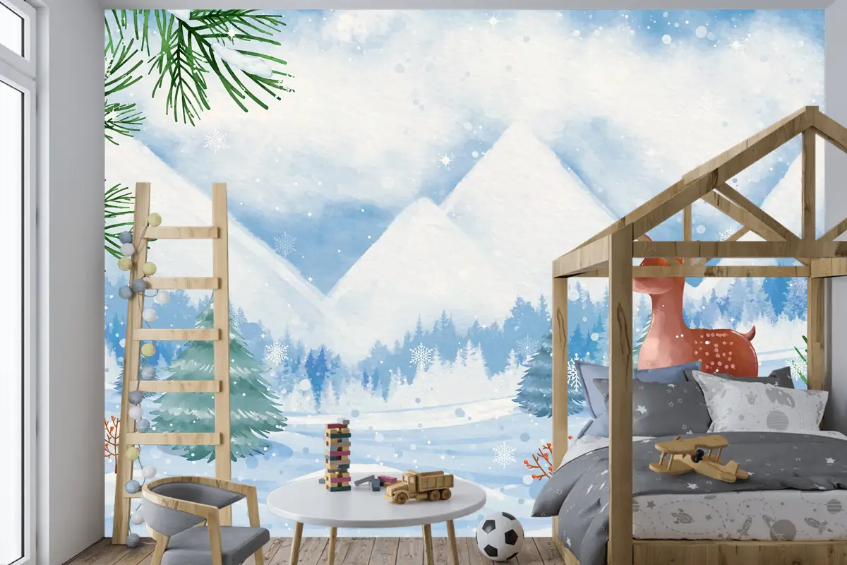 Kış Sezonu Kutlaması Çocuk Odası Duvar Kağıdı  Için Suluboya Arka Plan