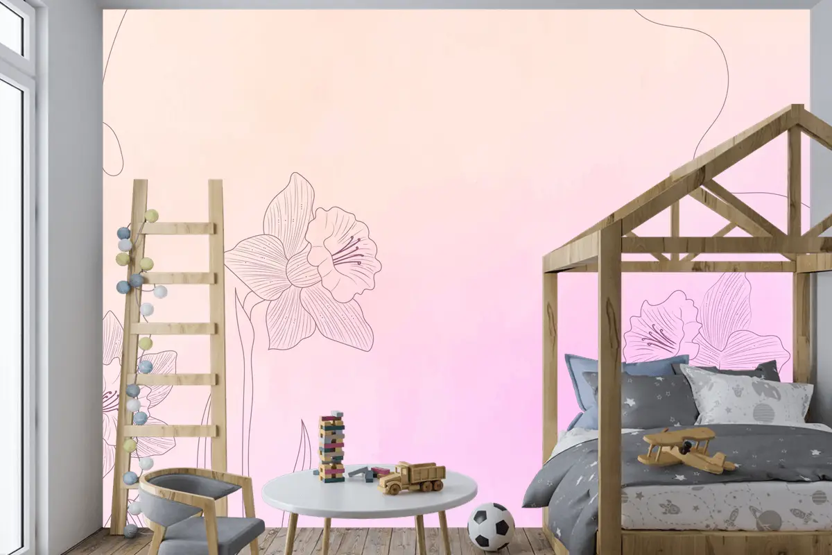 Elle Çizilmiş Öğelerle Suluboya Arka Plan Çocuk Odası Duvar Kağıdı