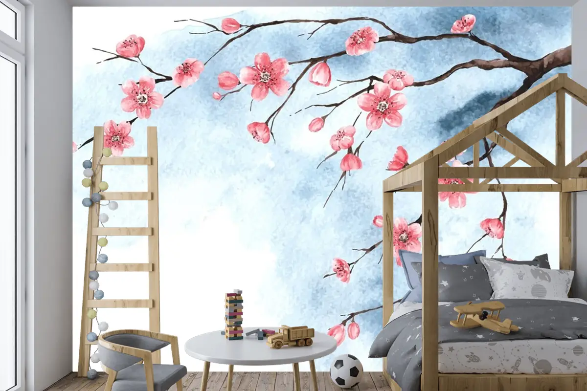 Suluboya Kiraz Çiçeği Çocuk Odası Duvar Kağıdı 