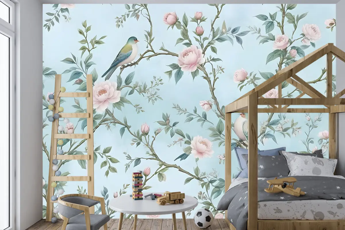 Suluboya Çin Sanatı Çiçek Şakayık Çiçeği Çocuk Odası Duvar Kağıdı