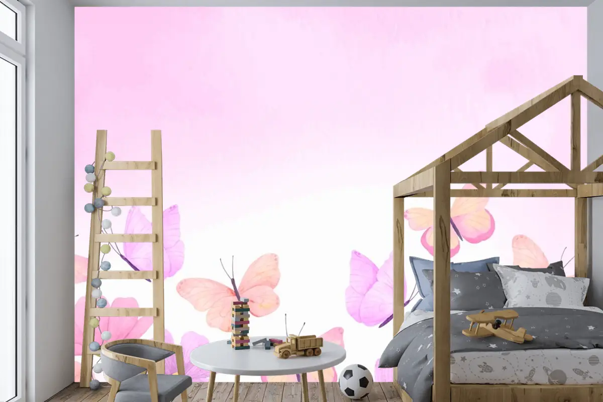 Suluboya Renkli Kelebek Arka Plan Çocuklar Çocuk Odası Duvar Kağıdı Duvar