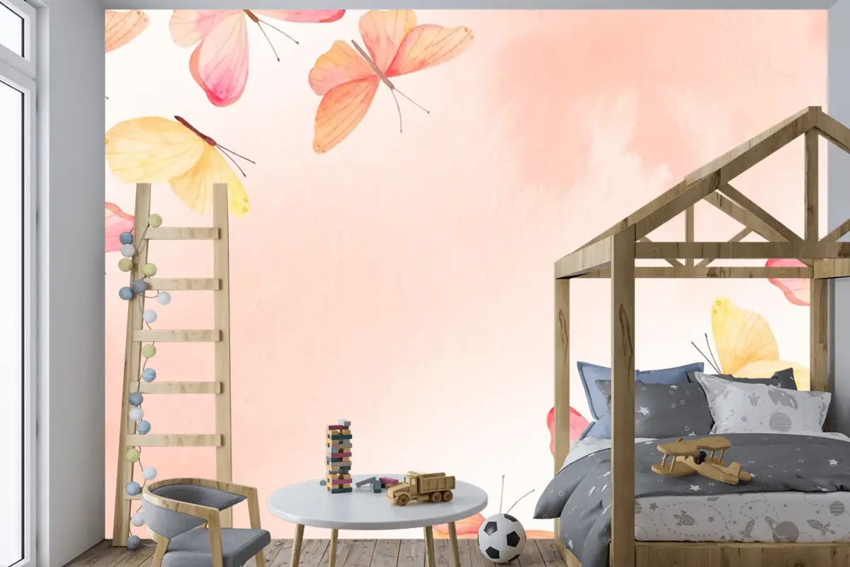 Suluboya Renkli Kelebek Arka Plan Çocuk Çocuk Odası Duvar Kağıdı Duvar