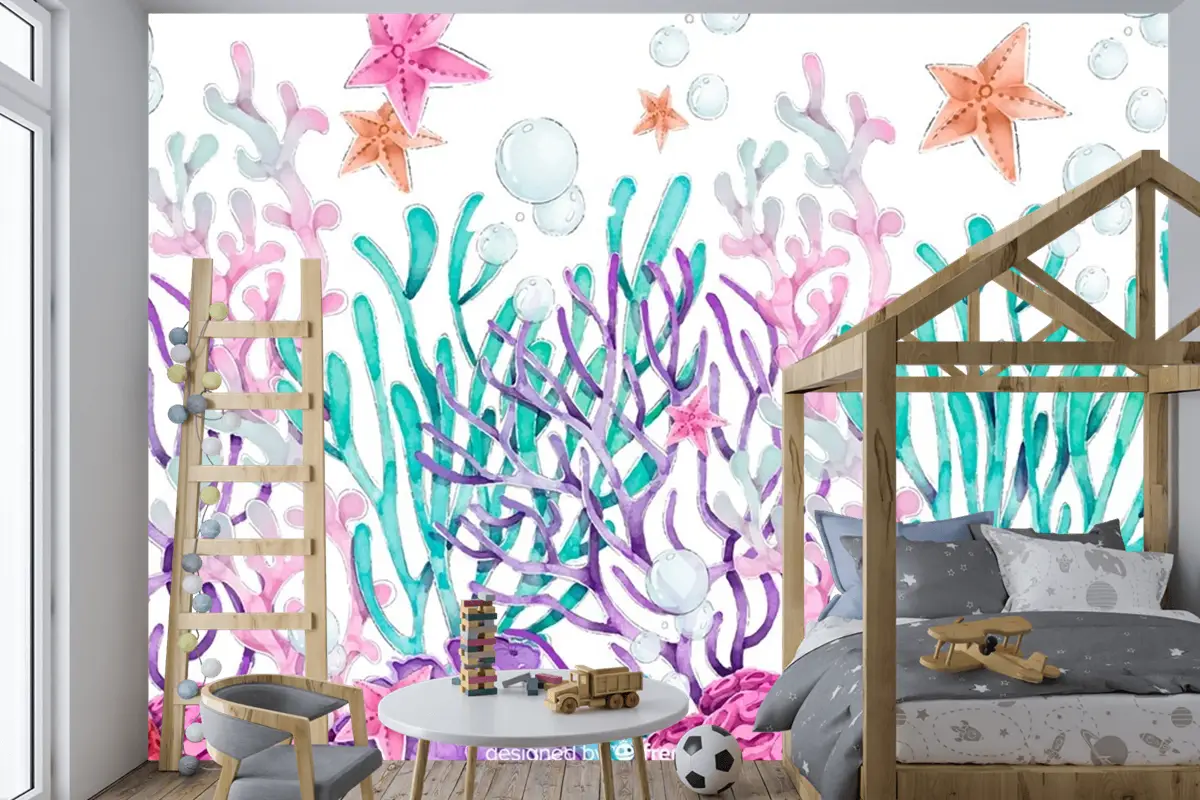 Suluboya Renkli Mercan Arka Plan Çocuk Odası Duvar Kağıdı 