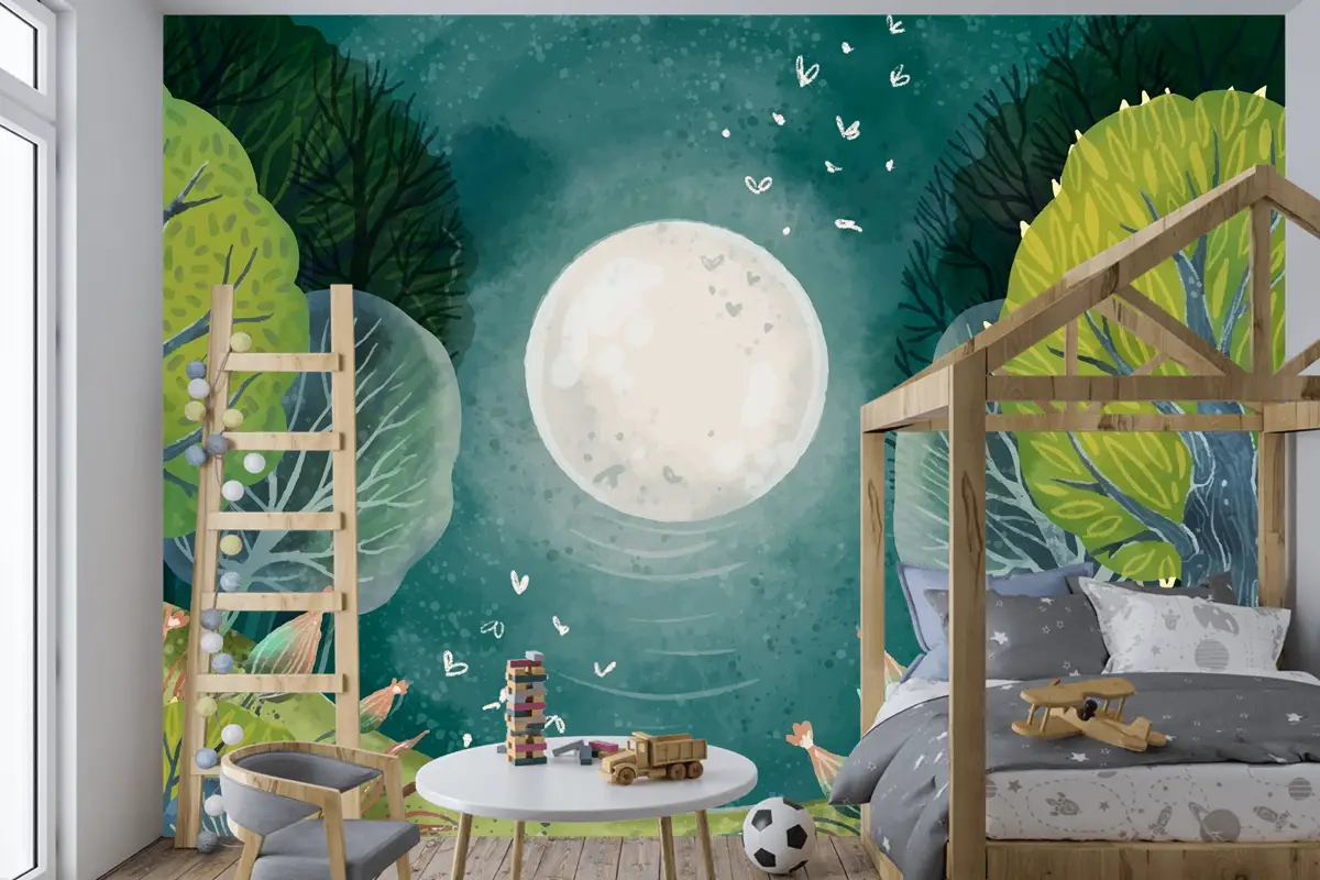 Suluboya Büyülü Orman Çocuk Odası Duvar Kağıdı 