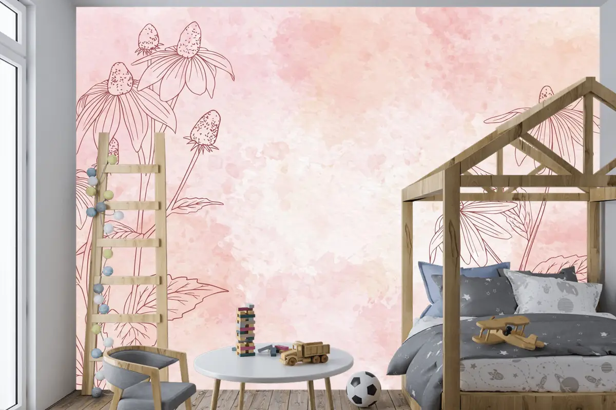 Tek Renkli Çocuk Odası Duvar Kağıdı Nde Suluboya Çiçek Arkaplan