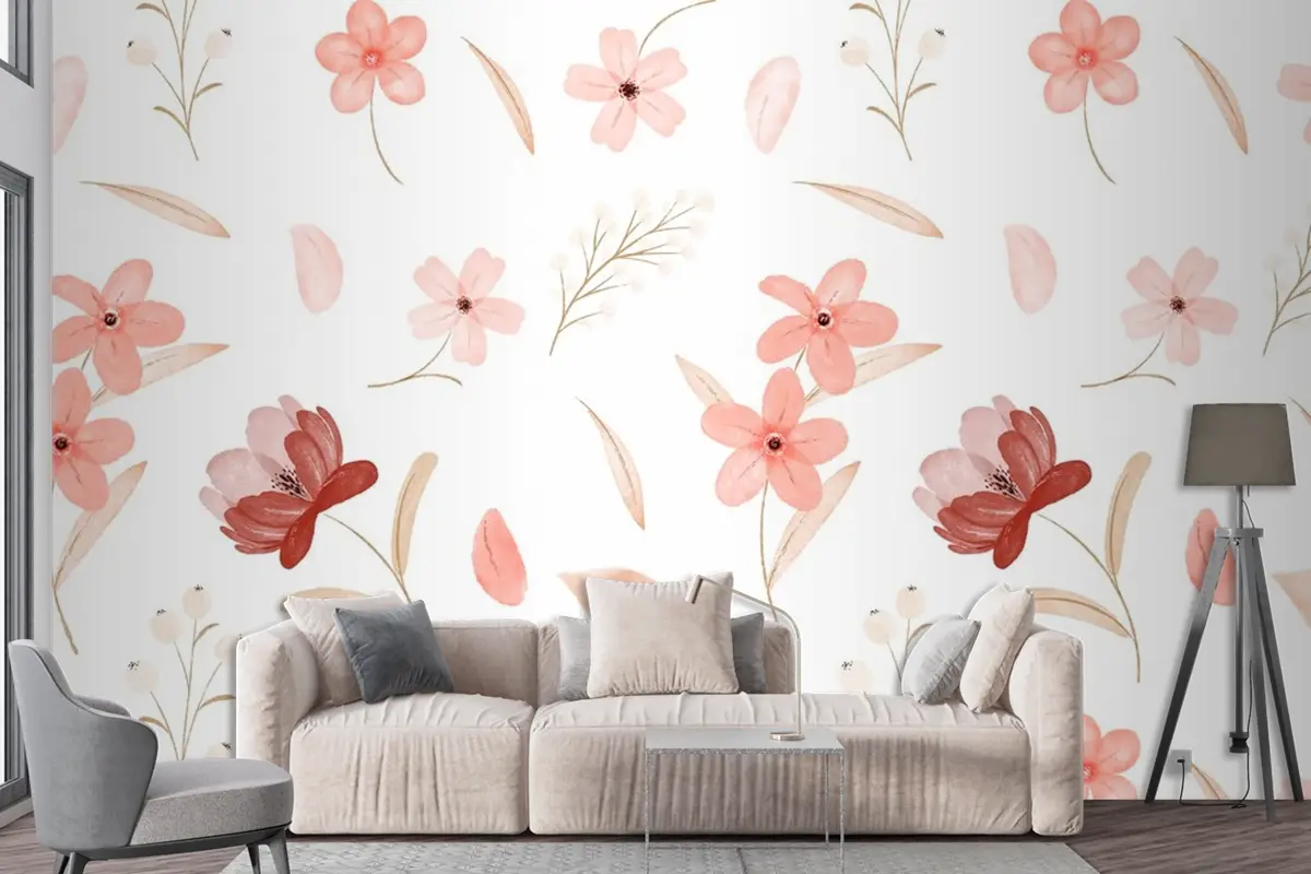 Suluboya Çiçek Desenli Duvar Kağıdı 