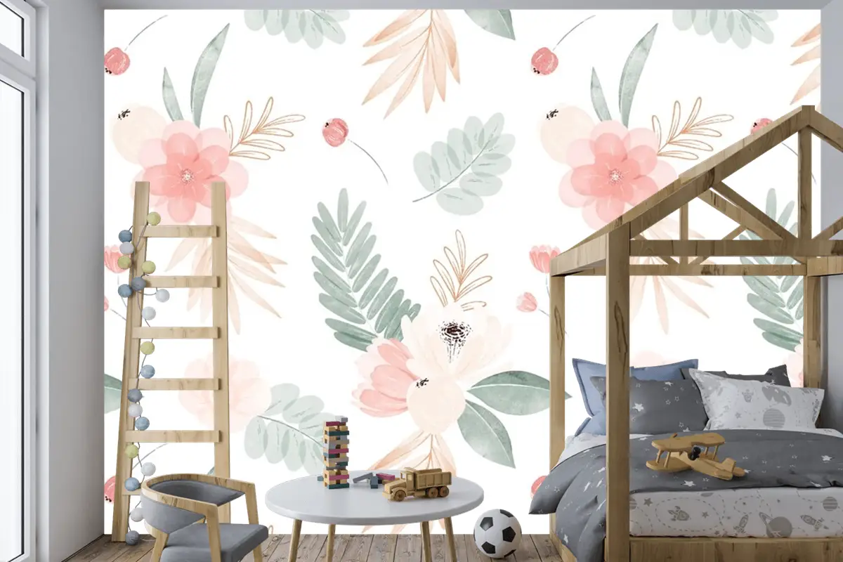 Suluboya Çiçek Çizim Arka Plan Çocuk Odası Duvar Kağıdı