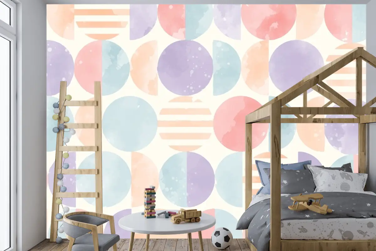 Suluboya Geometrik Arka Plan Çocuk Odası Duvar Kağıdı