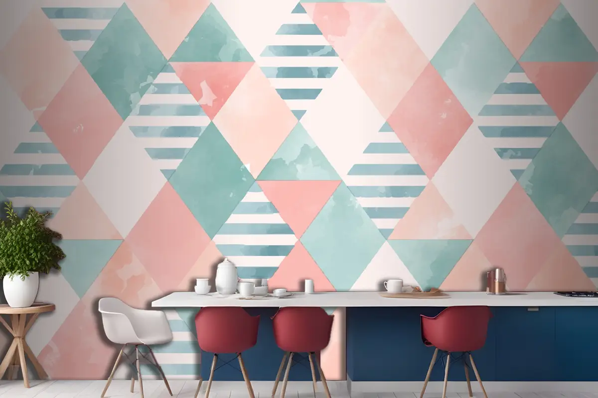 Suluboya Geometrik Arka Plan Mutfak Duvar Kağıdı 