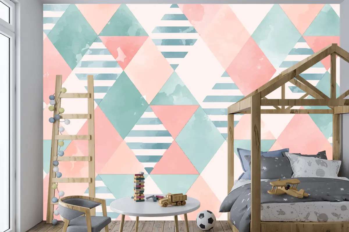 Suluboya Geometrik Çocuk Odası Duvar Kağıdı