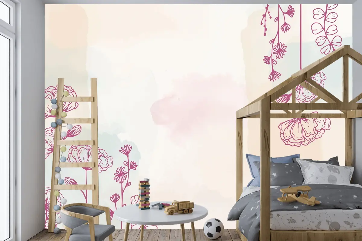 Suluboya Elle Çizilmiş Arka Plan Çocuk Odası Duvar Kağıdı