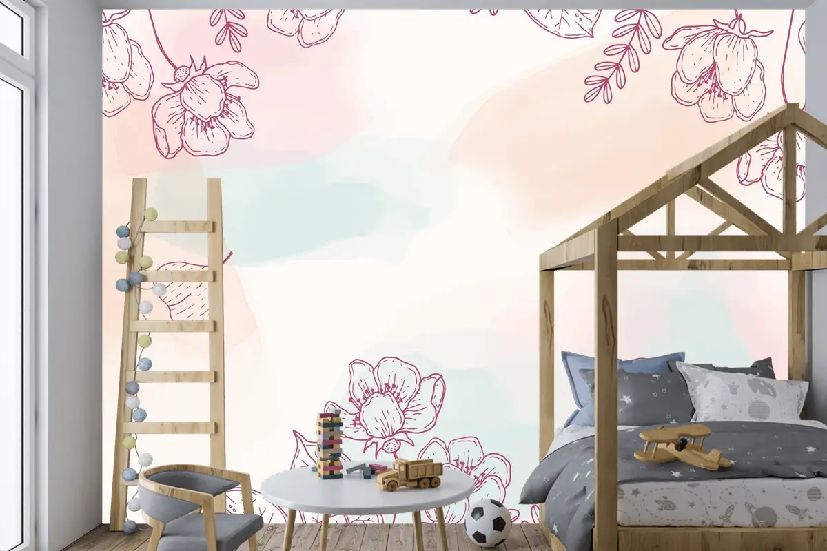 Suluboya Elle Çizilmiş Arka Plan Çocuk Odası Duvar Kağıdı 