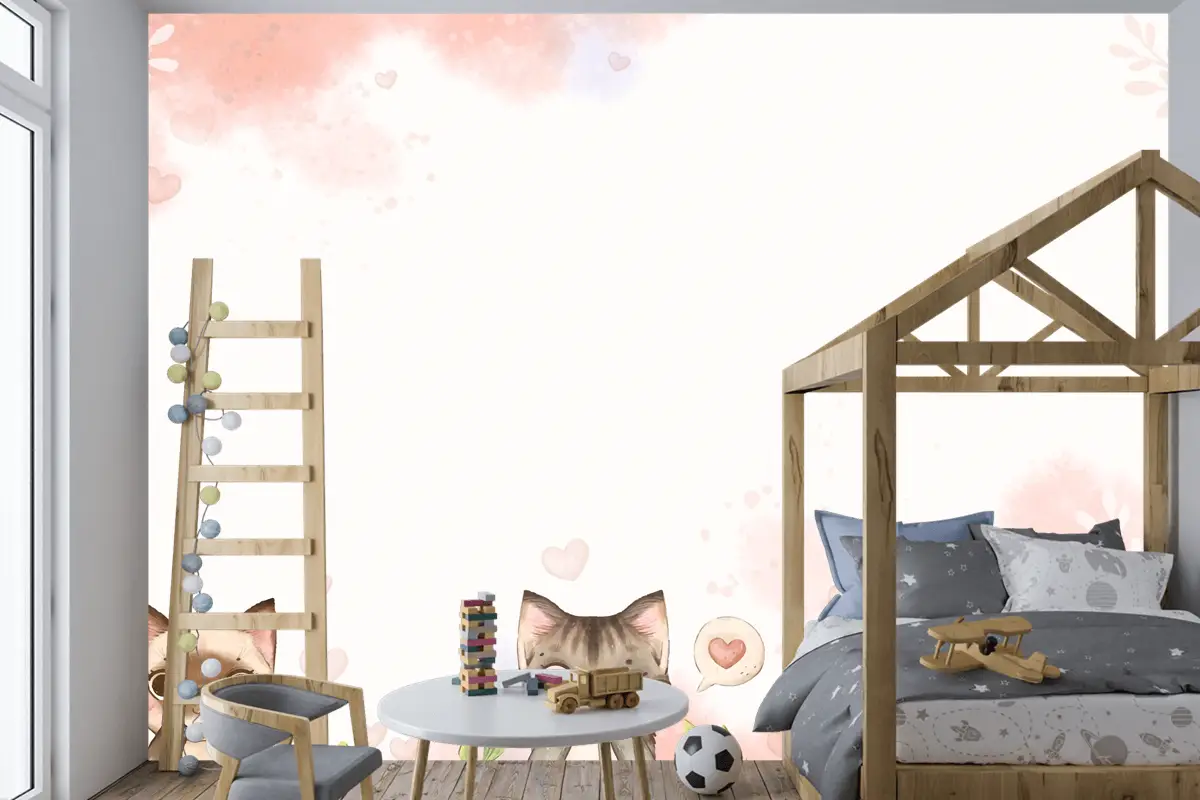 Suluboya Uluslararası Kedi Günü Çocuk Odası Duvar Kağıdı 