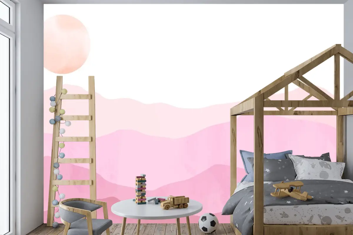 Suluboya Pastel Dağlar Arka Plan Çocuk Odası Duvar Kağıdı 
