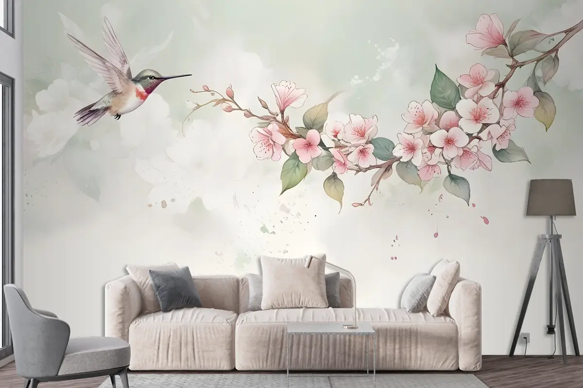 Suluboya Pembe Begonya Çiçekleri Duvar Kağıdı 