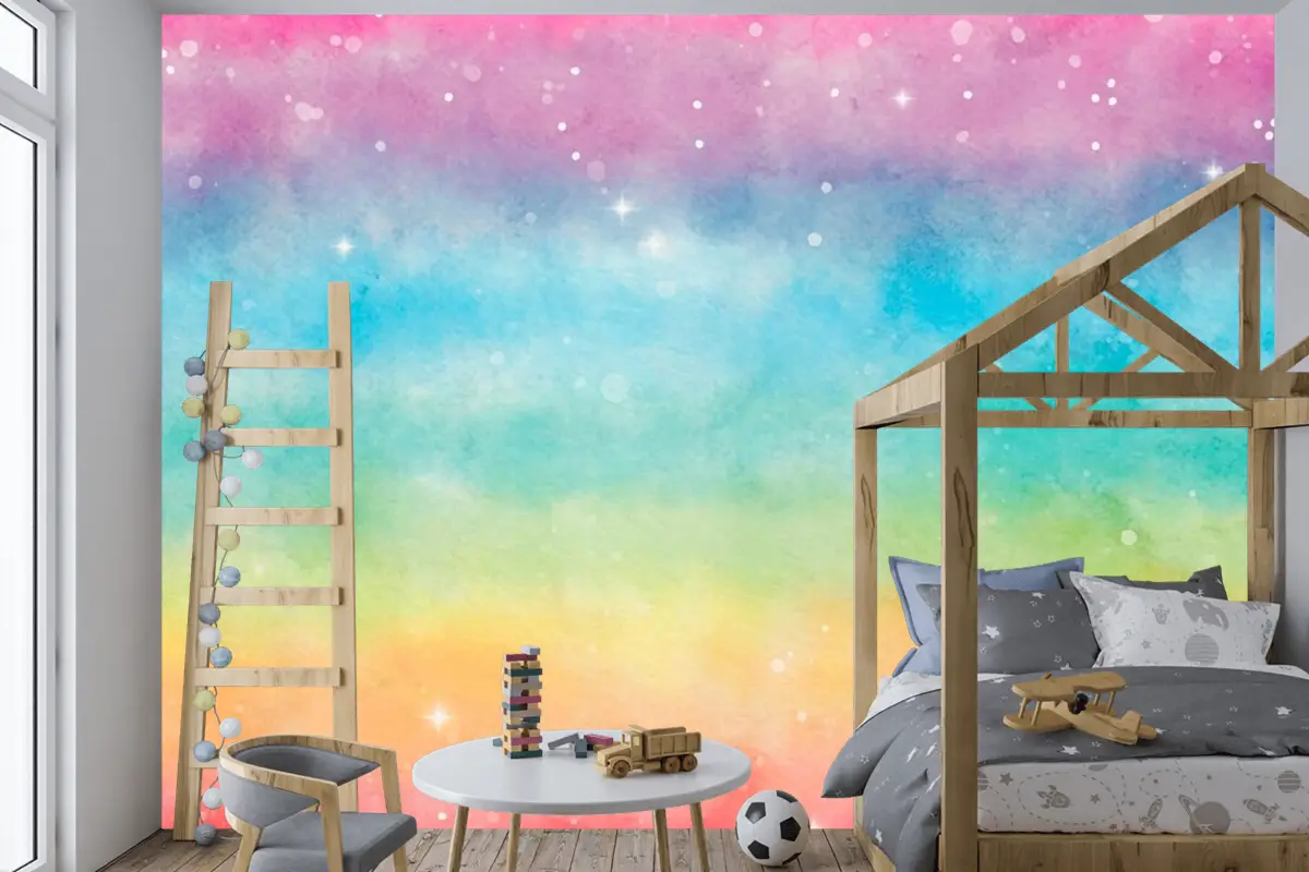 Suluboya Gökkuşağı Arka Plan  Çocuk Odası Duvar Kağıdı