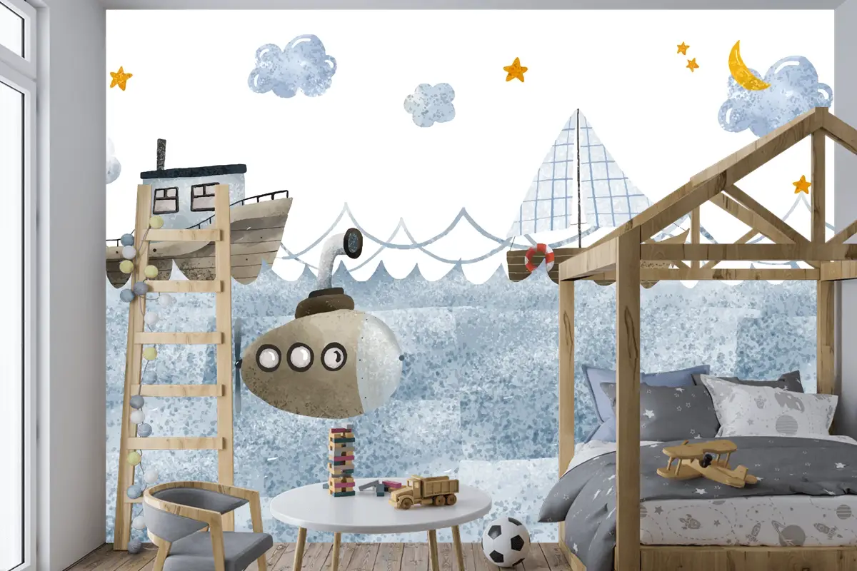 Suluboya Deniz Manzarası Çocuk Odası Duvar Kağıdı 