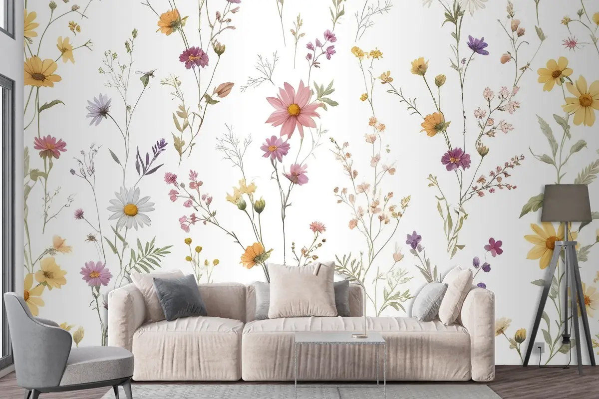 Suluboya Yumuşak Kır Çiçekleri Duvar Kağıdı