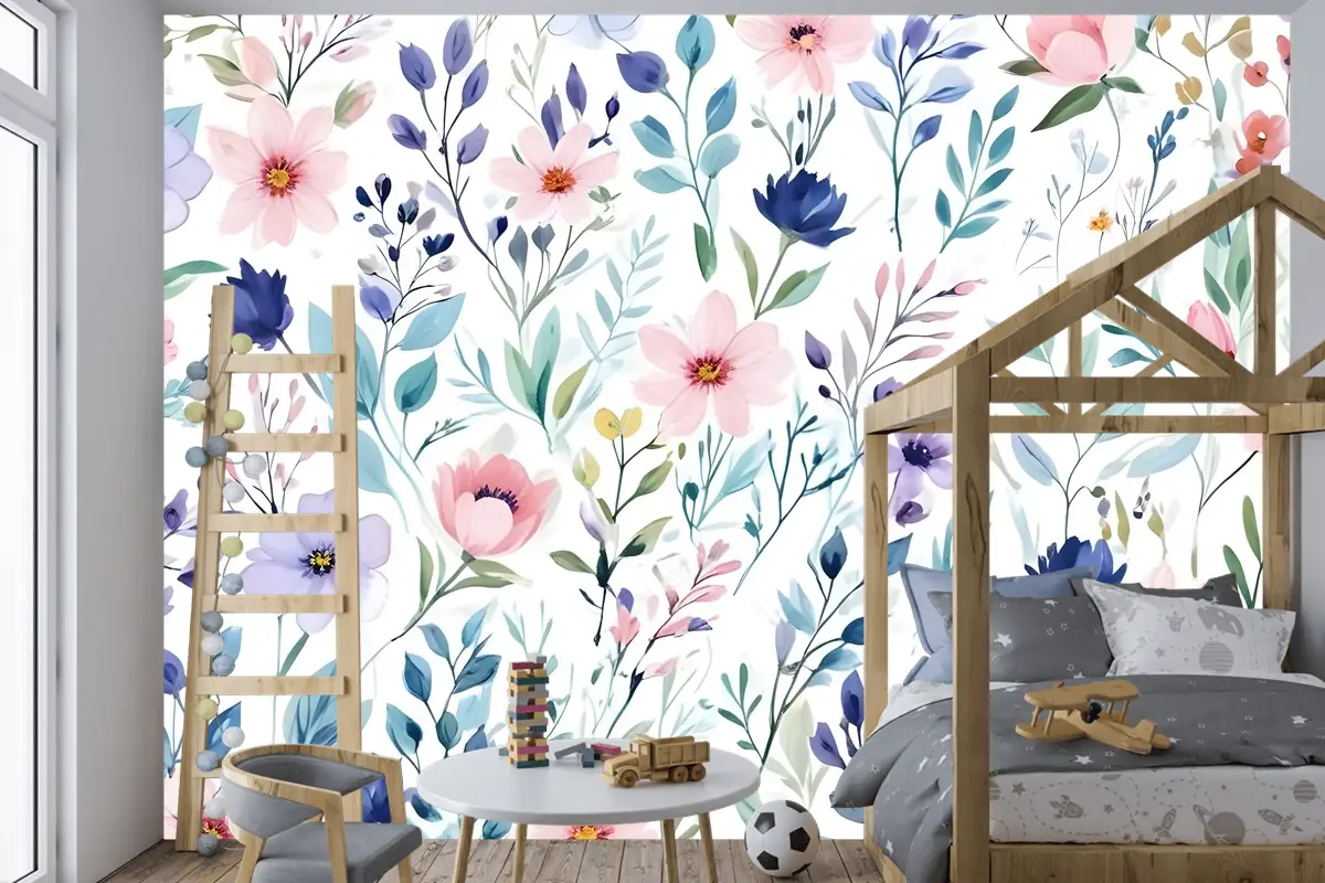 Suluboya Bahar Çiçek Çocuk Odası Duvar Kağıdı 
