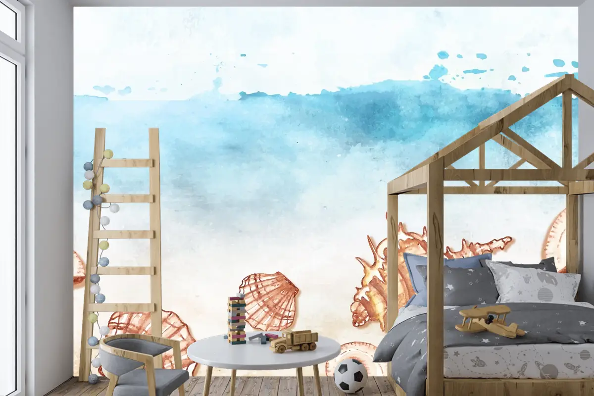 Kabuklu Suluboya Yaz Arkaplanı Çocuk Odası Duvar Kağıdı