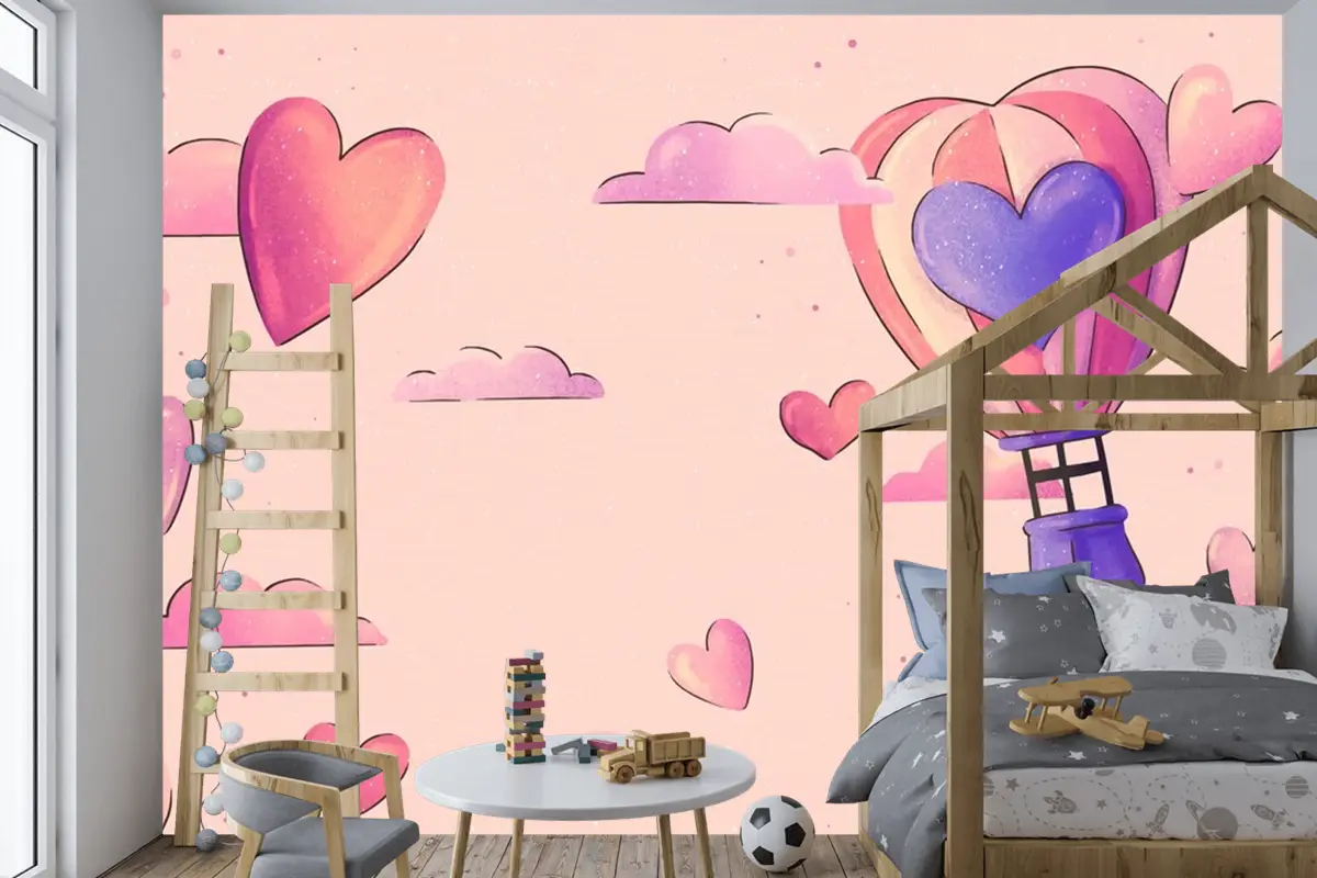 Suluboya Sevgililer Günü Arka Plan Çocuk Odası Duvar Kağıdı