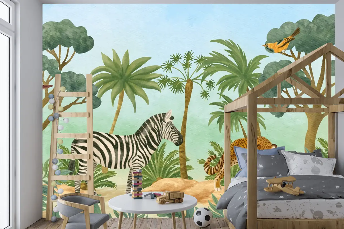 Suluboya Yaban Hayatı Arka Plan Çocuk Çocuk Odası Duvar Kağıdı 