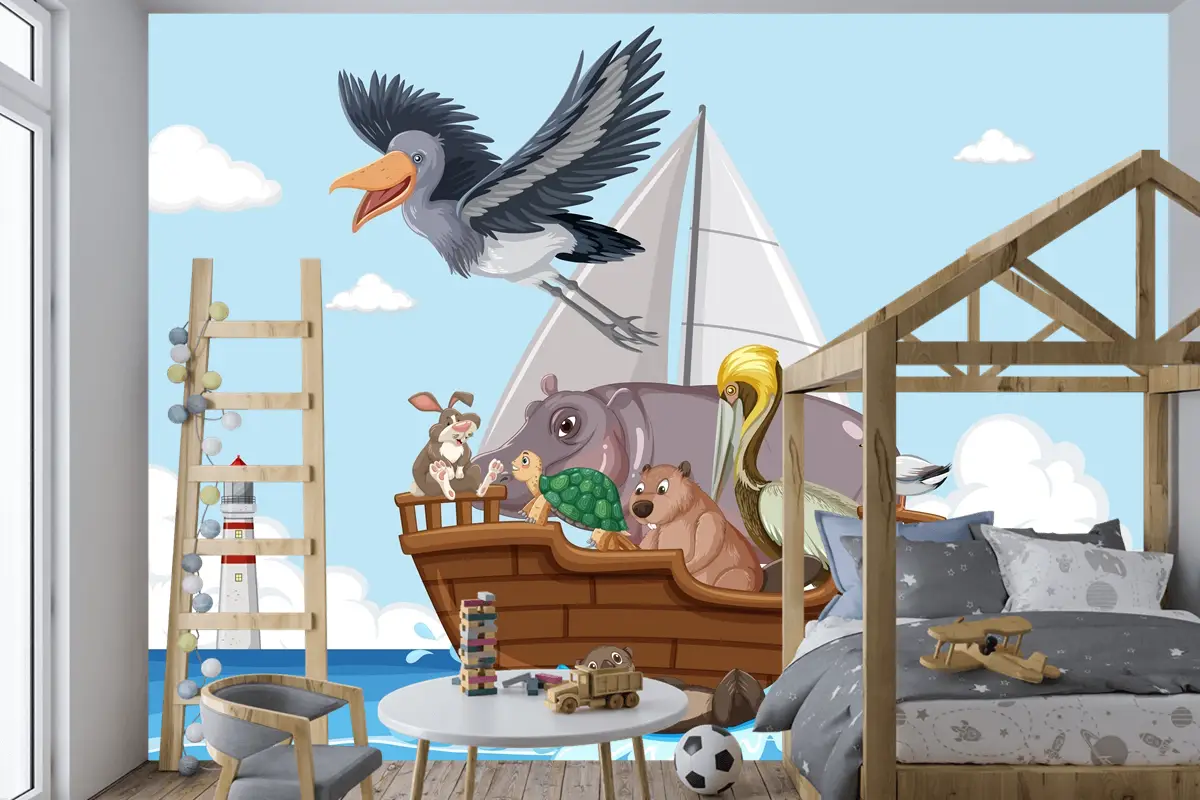 Bir Teknede Vahşi Hayvanlar Çocuk Odası Duvar Kağıdı