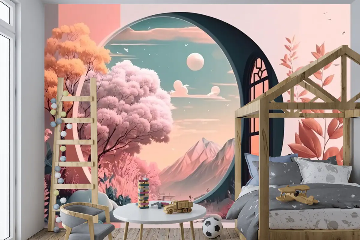 Manzara Manzaralı Pencere Çocuk Odası Duvar Kağıdı 