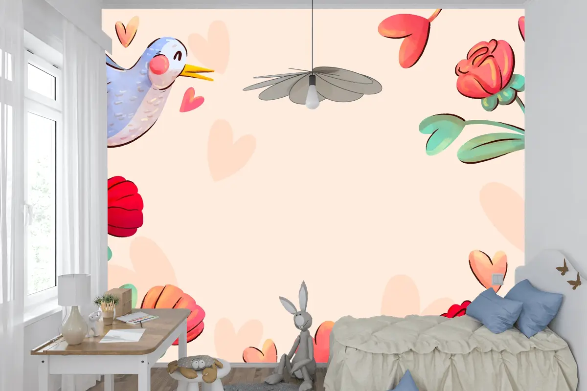 Sevgililer Günü Kutlaması İçin Suluboya Arka Plan Çocuk Odası Duvar Kağıdı
