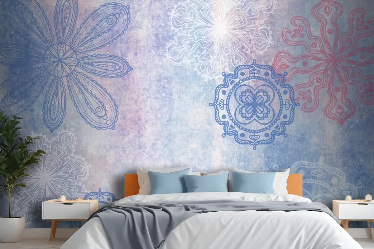 Elle Çizilmiş Öğelerle Suluboya Arka Plan Yatak Odası Duvar Kağıdı