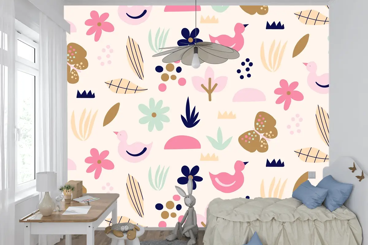 Düz İskandinav Tasarım Desenli Çocuk Odası Duvar Kağıdı 