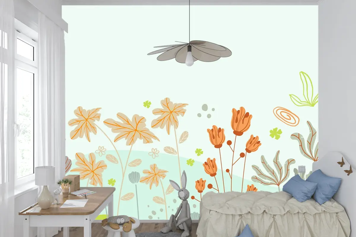 Güzel Ve Yaratıcı Çiçekli Çocuk Odası Duvar Kağıdı 