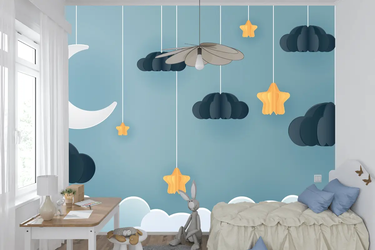 Gece Çocuk Odası Duvar Kağıdı  Ile Ay Ve Yıldızdaki Aile