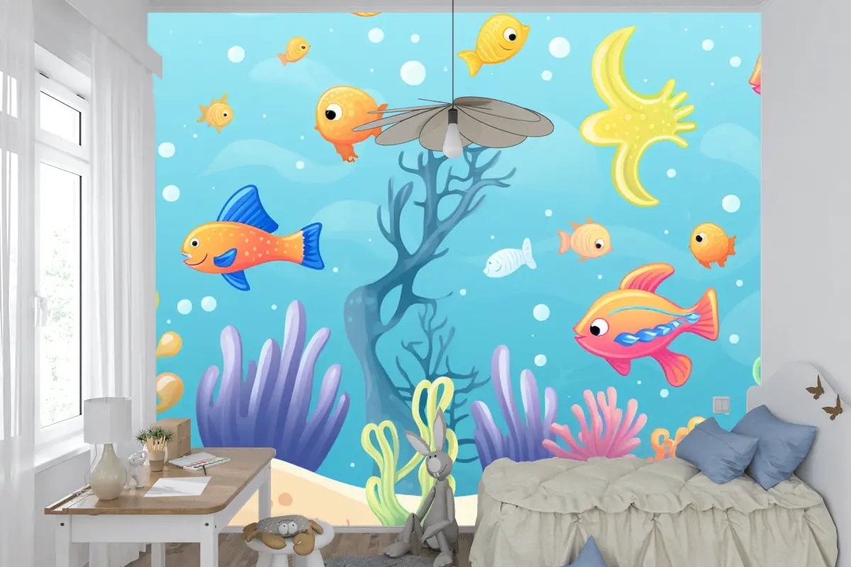 Palyaço Balığı Ve Mercanla Bir Mercan Resifinin Tablosu Çocuk Odası Duvar Kağıdı