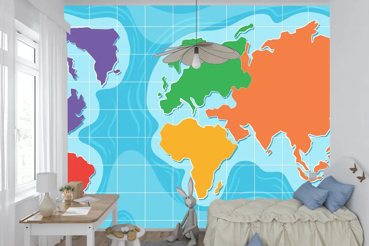 Dünya Haritası Çocuk Odası Duvar Kağıdı Duvarının Havadan Görünümü